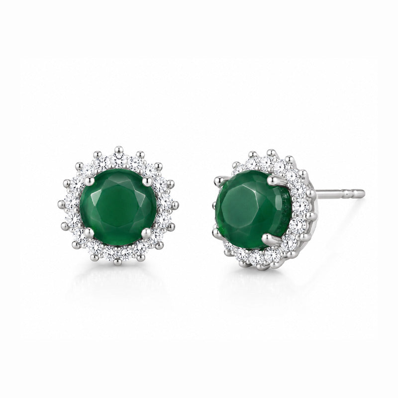 Aretes Agatha Verde de Plata 925 con Piedra Verde Facetada 13 mm