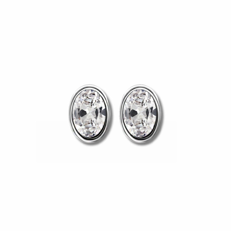Aretes Valeria de Plata 925 con circonia ovalada cristal de 8 × 6 mm y acabado brillante.