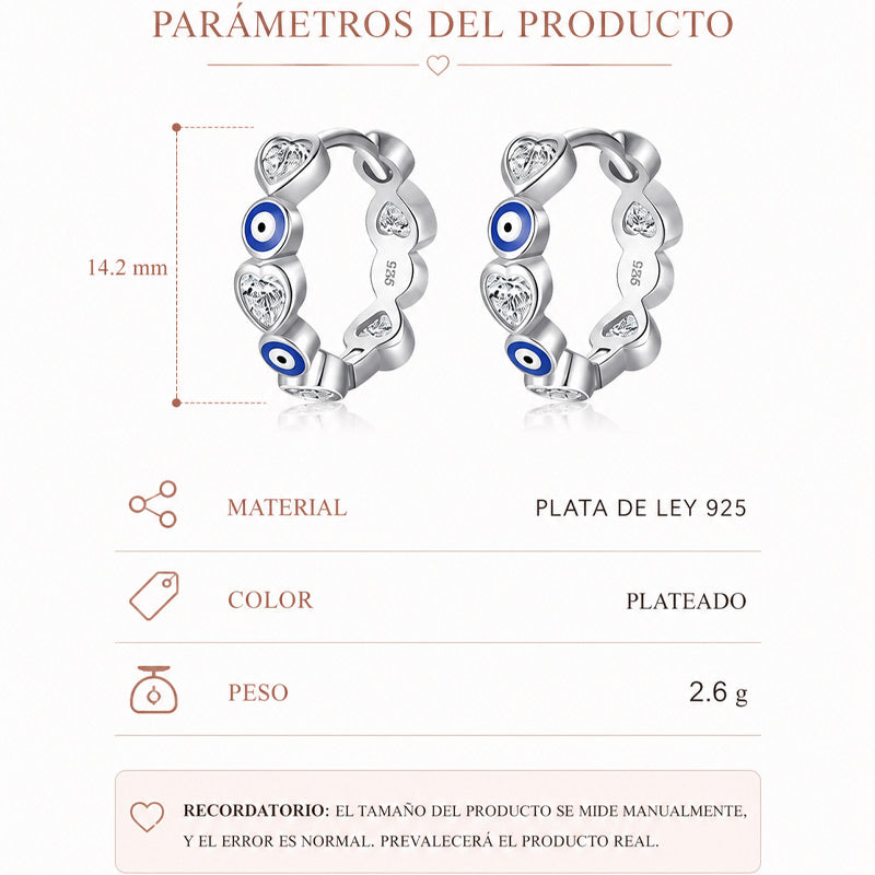 Argollas de Plata 925 Ojo Turco y Corazones