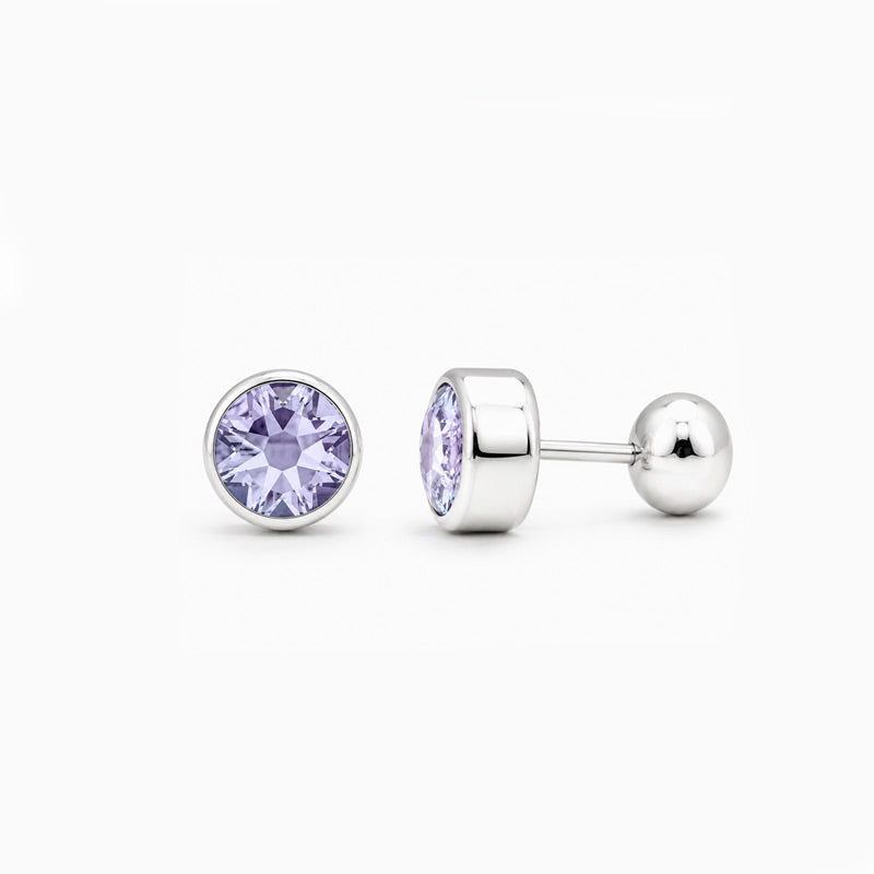 Aretes de circonia de 5 mm en Plata 950 con engaste tipo bisel y seguro de rosca.
