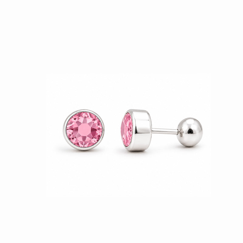 Aretes de circonia de 5 mm en Plata 950 con engaste tipo bisel y seguro de rosca.
