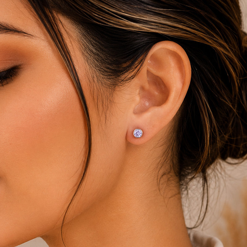 Aretes de Circonia 5 mm con Seguro Rosca en Plata 950
