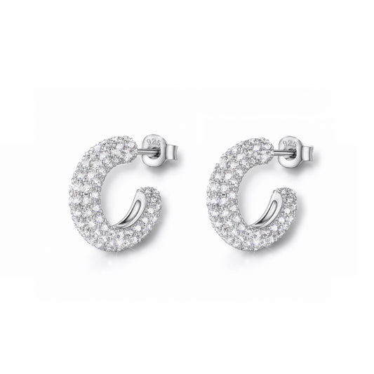 Argollas Glam de Plata 925 de 16 mm con circonias de alta calidad y acabado brillante tipo pavé.
