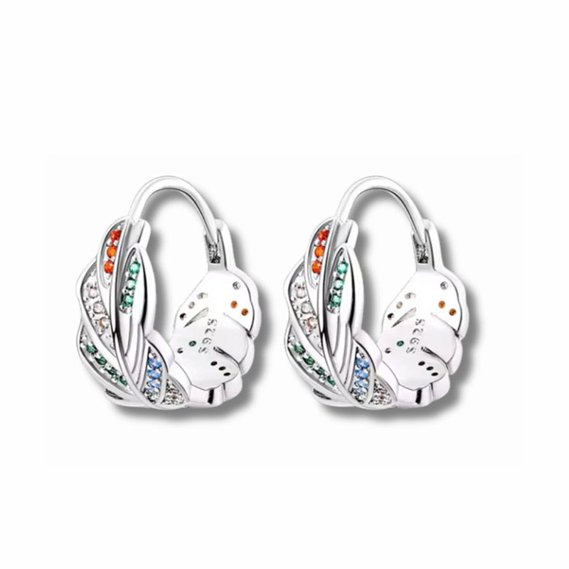 Argollas Pluma de Plata 925 de 20 mm con circonias multicolor y acabado brillante.