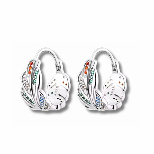 Argollas Pluma de Plata 925 de 20 mm con circonias multicolor y acabado brillante.