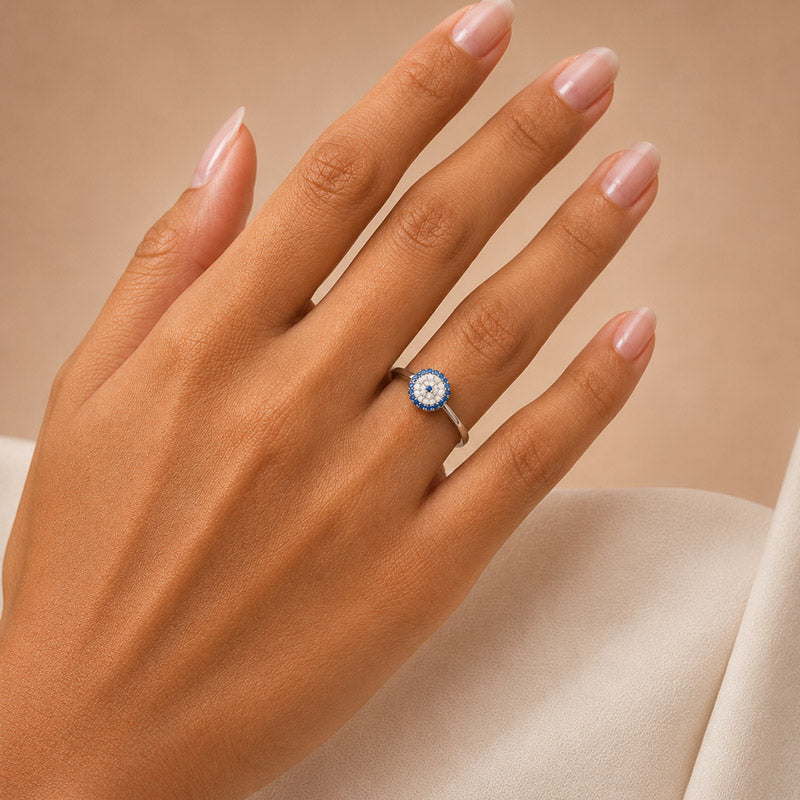 Anillo Ojo Turco Micropavé en Plata 925