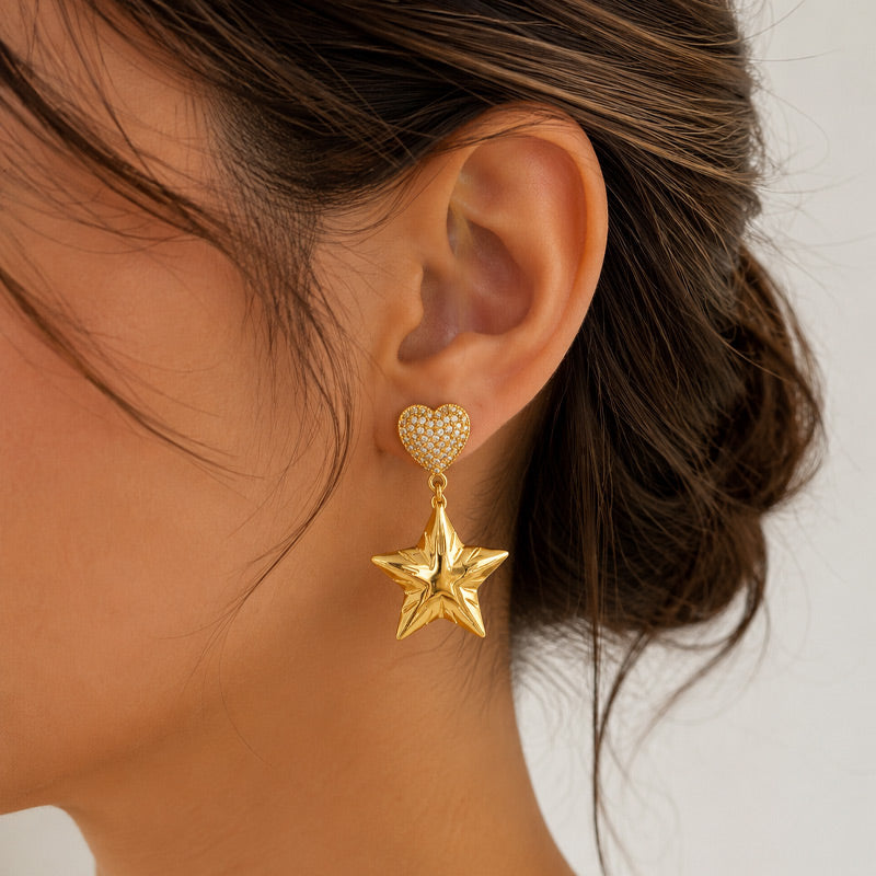 Aretes Estrella Celeste de Acero Inoxidable Dorado