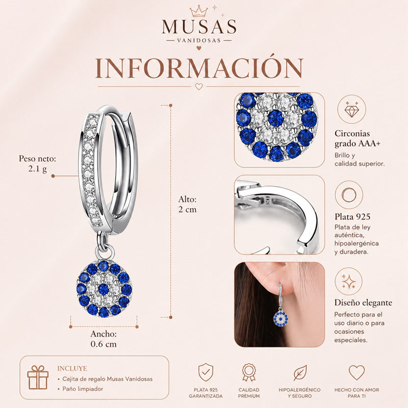 Aretes Ojo Turco de Plata 925 con Zirconias Azules