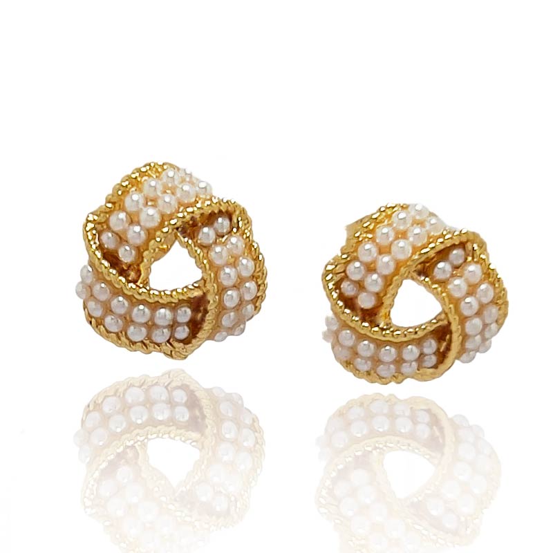 Aretes Aurora de Acero Inoxidable Dorado con Microperlas