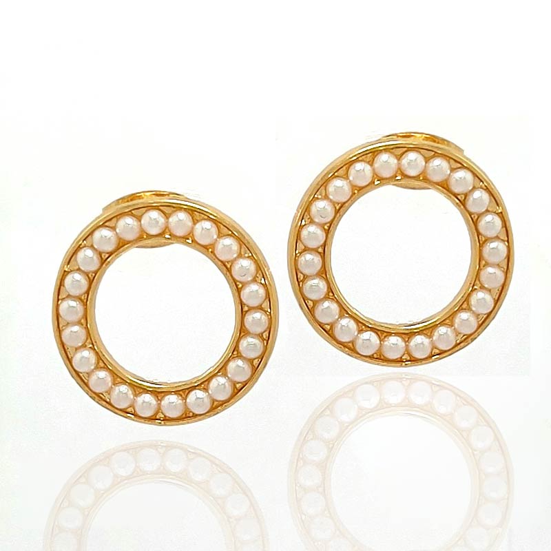 Aretes Círculo Perlado  | Enchapado en Oro
