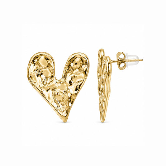 Aretes Corazón Martillado Dorado
