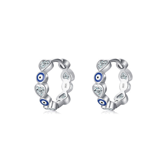 Argollas de Plata 925 Ojo Turco y Corazones