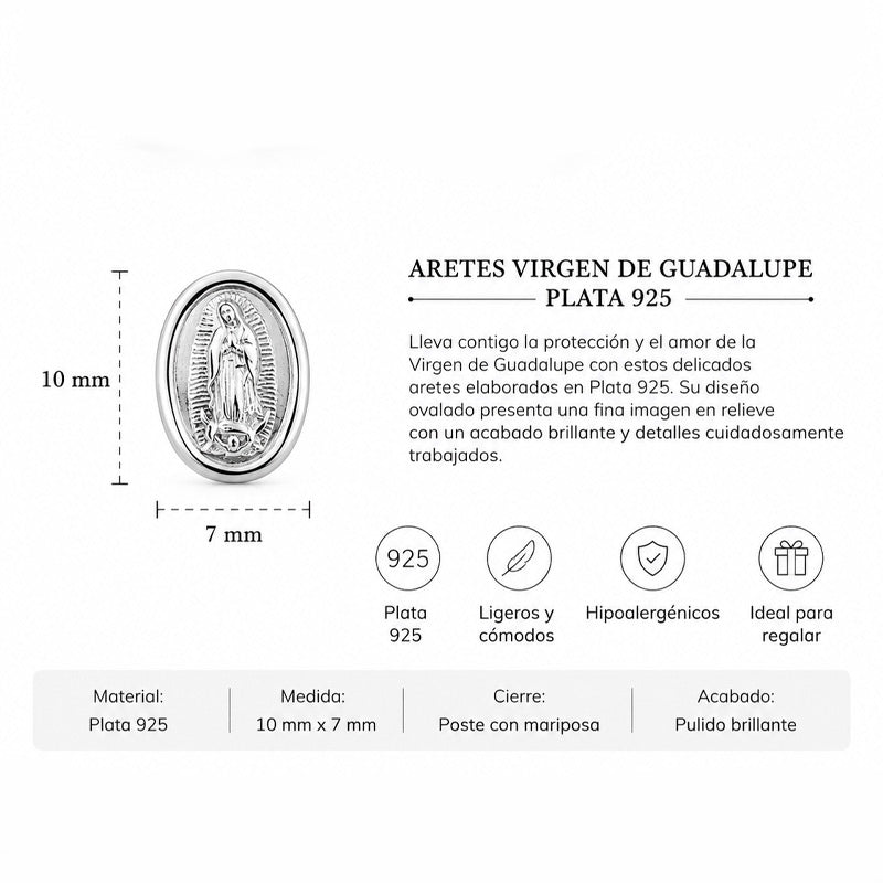 Aretes Virgen de Guadalupe de Plata