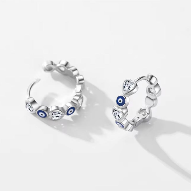 Argollas de Plata 925 Ojo Turco y Corazones