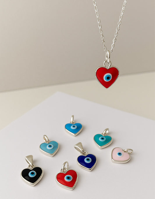 Collar ojo turco corazón - Plata 950