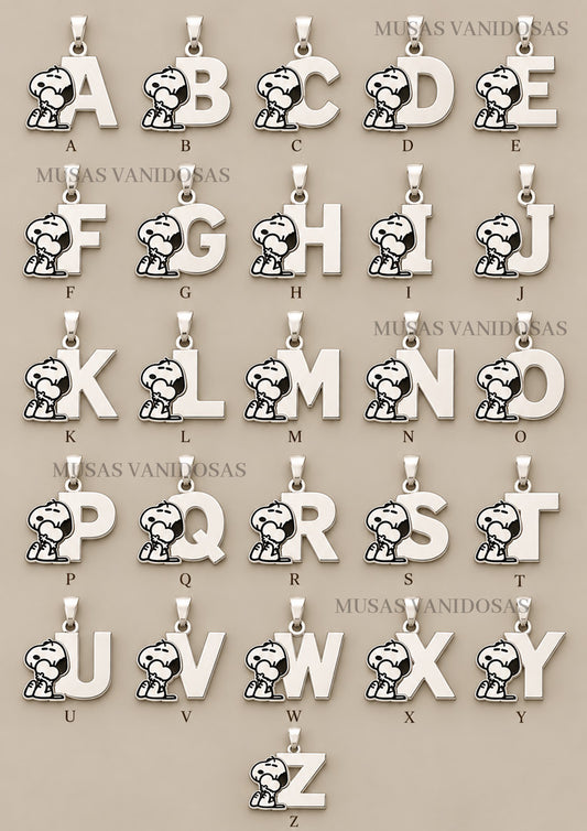 Collar Inicial Snoopy en Plata 950