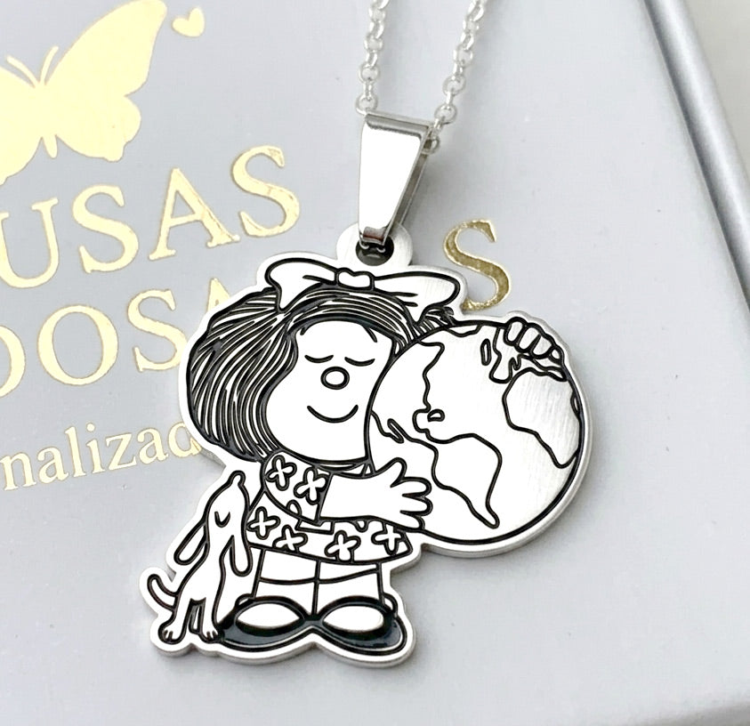 Collar Mafalda y el Mundo en Plata 950