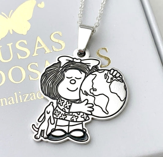 Collar Mafalda y el Mundo en Plata 950