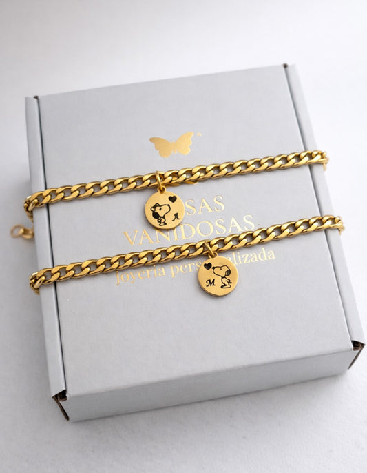 Pulsera Snoopy Personalizada – Acero Dorado