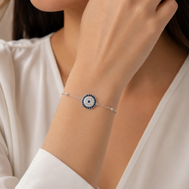 Pulsera Ojo Turco con Circones Azules en Plata 925