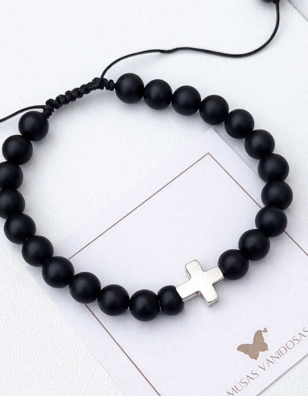 Pulsera Cruz con Ónix – Plata 950
