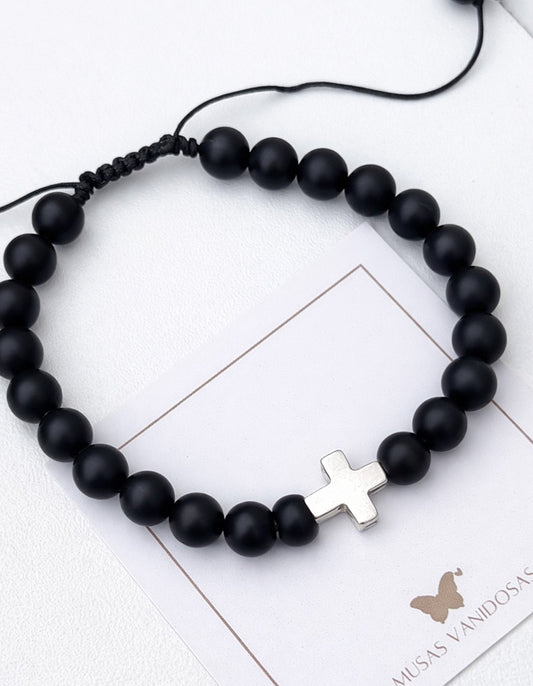 Pulsera Cruz con Ónix – Plata 950