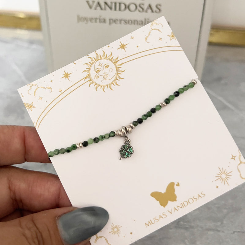 Pulsera de Rubí Zoicita Facetada 2 mm en Plata 950 | Trébol de la Suerte