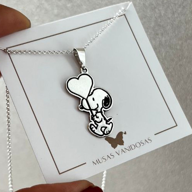 Collar Snoopy globo corazón - Plata 950