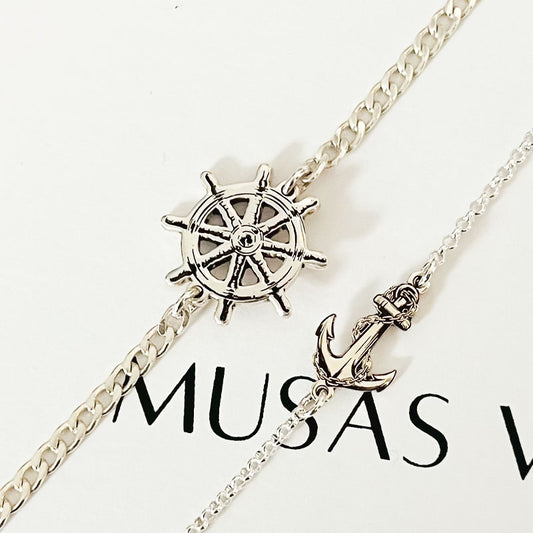 Pulseras Timón & Ancla – Plata 950